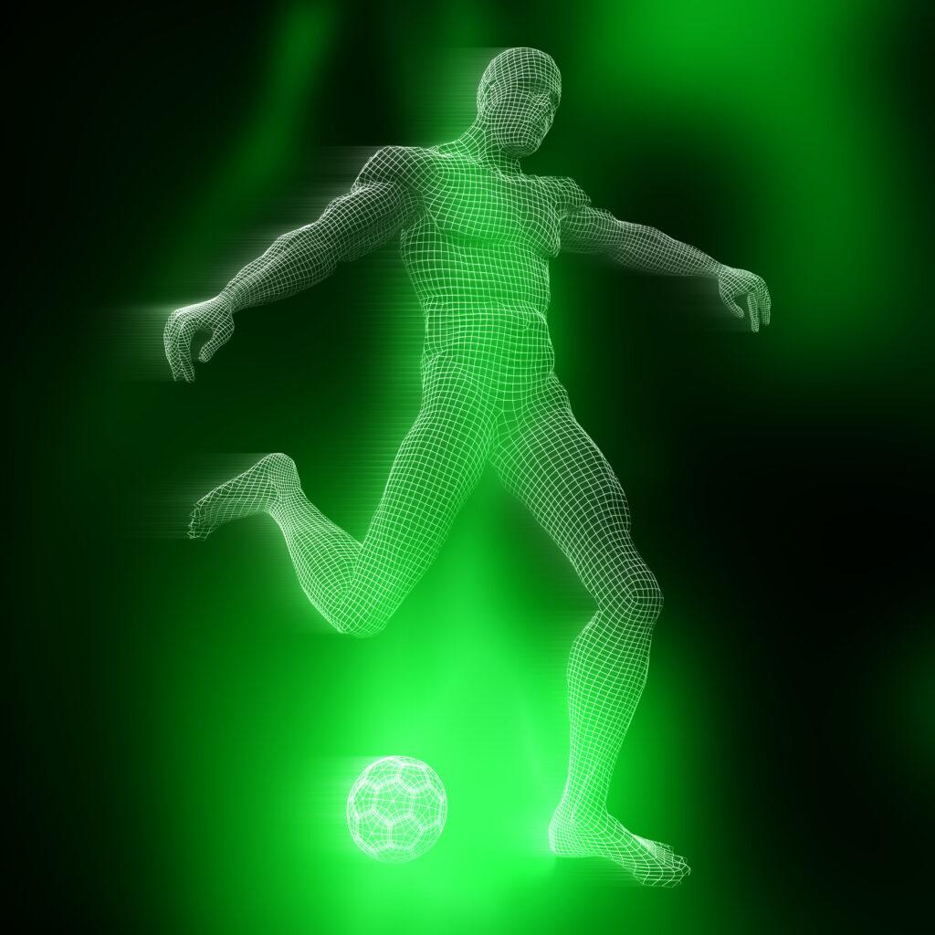 Figura 3D hecha de futbolista con la c